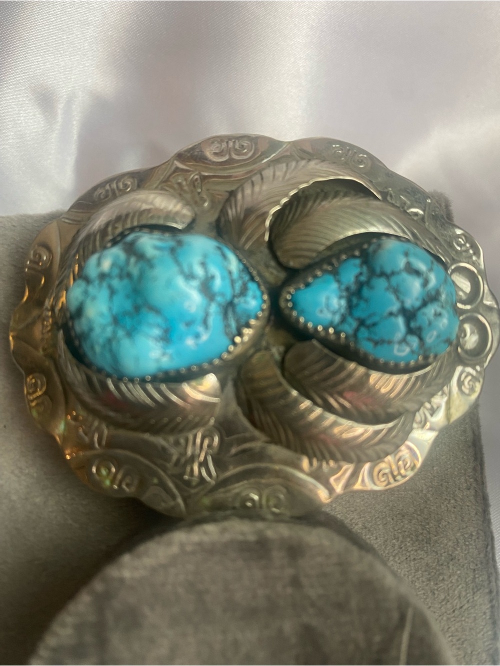 Turquoise Stone Western Belt Buckle - Blue Silver-Tone